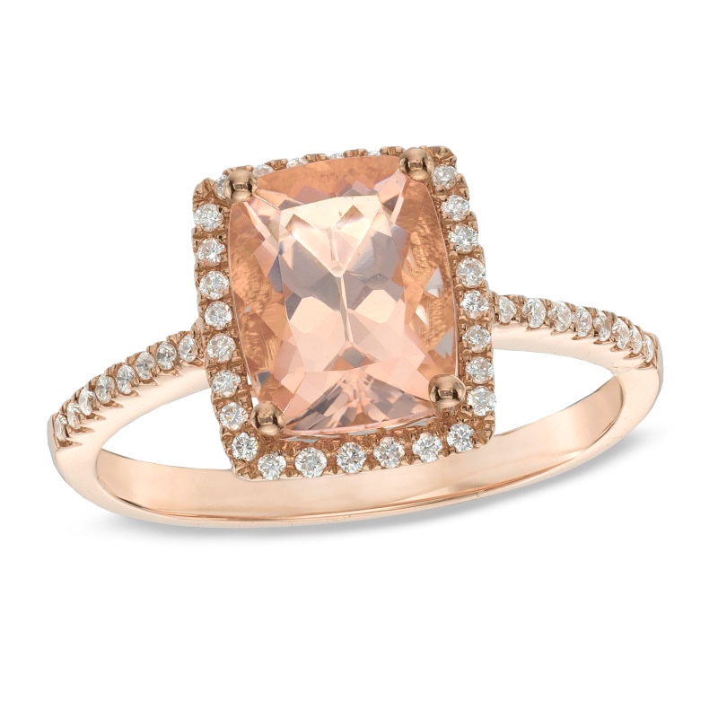 Previously Owned - Cushion-Cut Morganite and 1/6 CT. T.W. Diamond Ring in 10K Rose Gold