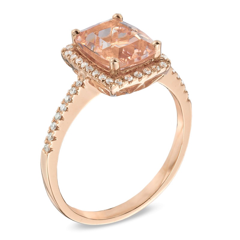 Previously Owned - Cushion-Cut Morganite and 1/6 CT. T.W. Diamond Ring in 10K Rose Gold
