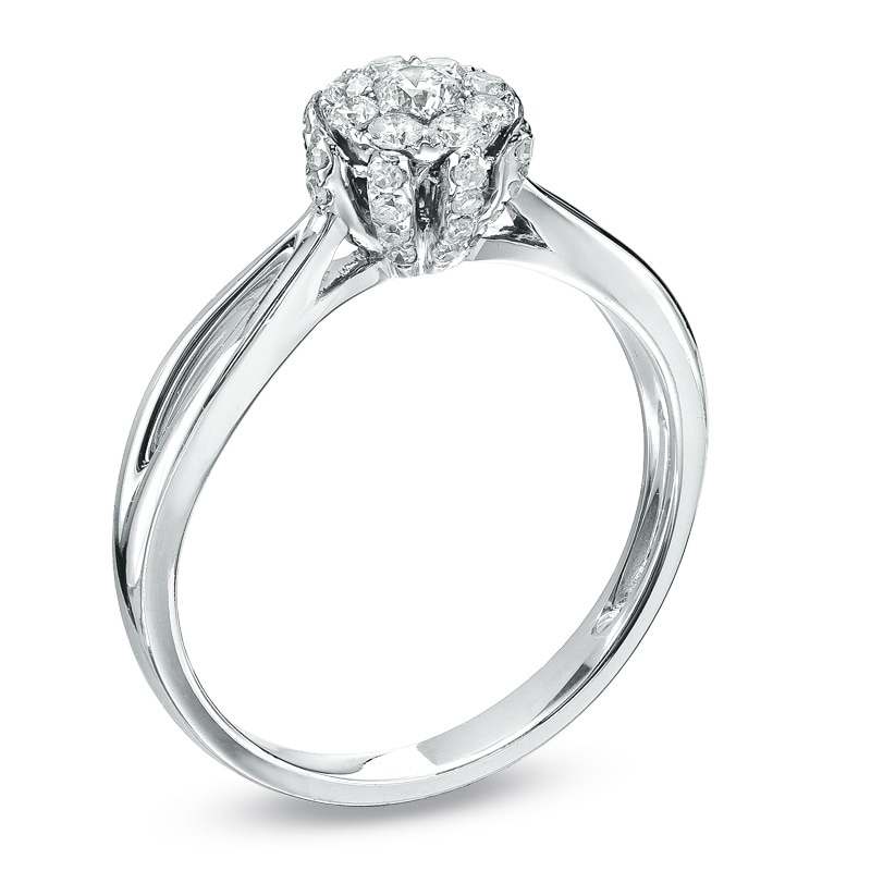 Main Image 2 of Previously Owned - 1/3 CT. T.W. Diamond Split Shank Flower Ring in 10K White Gold