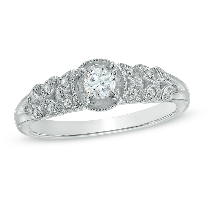 Main Image 1 of Previously Owned - Cherished Promise Collection™ 1/5 CT. T.W. Diamond Vintage-Style Promise Ring in 10K White Gold