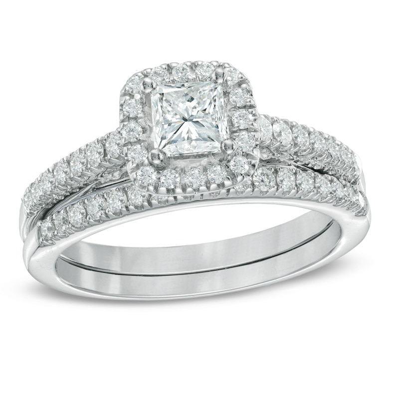 Previously Owned - 1 CT. T.W. Princess-Cut Diamond Frame Bridal Set in 14K White Gold