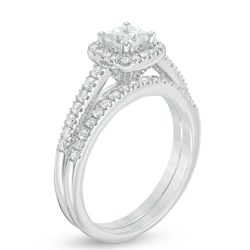 Main Image 2 of Previously Owned - 1 CT. T.W. Princess-Cut Diamond Frame Bridal Set in 14K White Gold