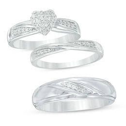 Previously Owned - 1/3 CT. T.W. Diamond Heart Frame Slant Wedding Ensemble in 10K White Gold