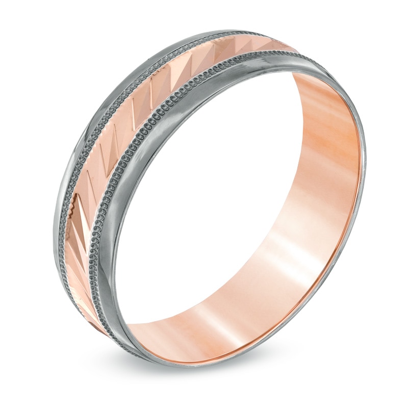 Main Image 2 of Previously Owned - 6.0mm Comfort Wedding Band in 10K Rose Gold with Charcoal Rhodium