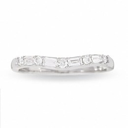 Previously Owned - 1/4 CT. T.W. Round and Baguette Diamond Solitaire Enhancer in 14K White Gold