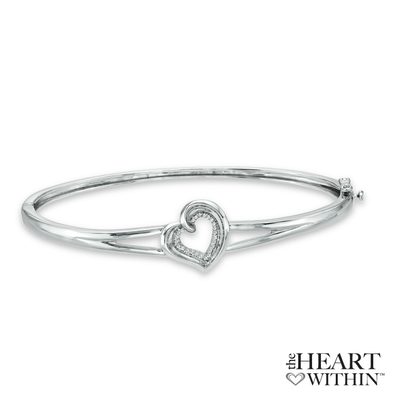 Main Image 1 of Previously Owned -  Diamond Accent Heart Bangle in Sterling Silver