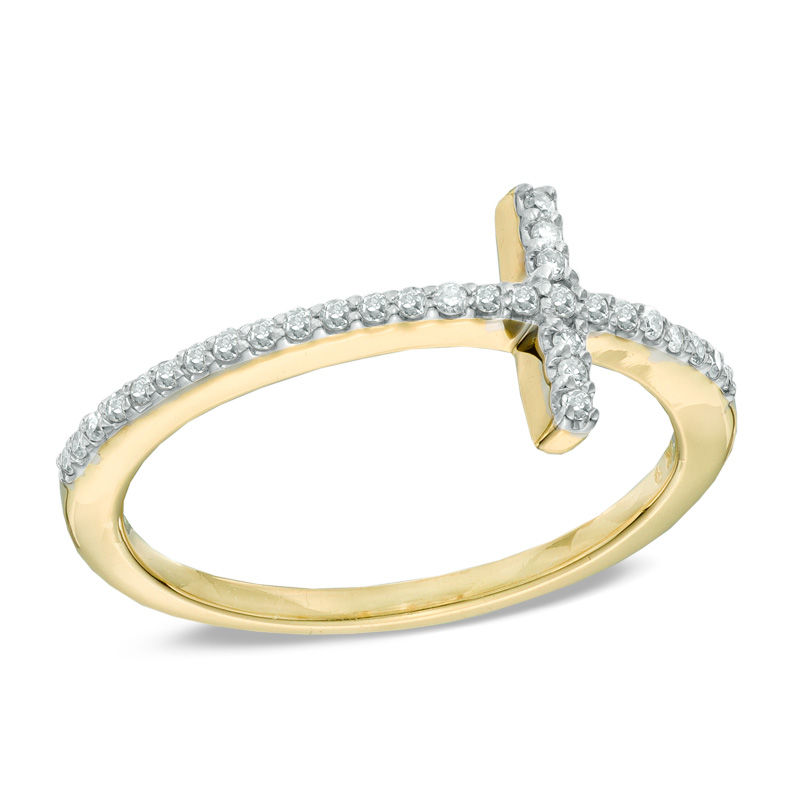 Main Image 1 of Previously Owned - 1/6 CT. T.W. Diamond Sideways Cross Ring in 10K Gold