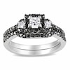 Thumbnail Image 1 of Previously Owned - 1/2 CT. T.W. Enhanced Black and White Princess-Cut Diamond Frame Bridal Set in 10K White Gold