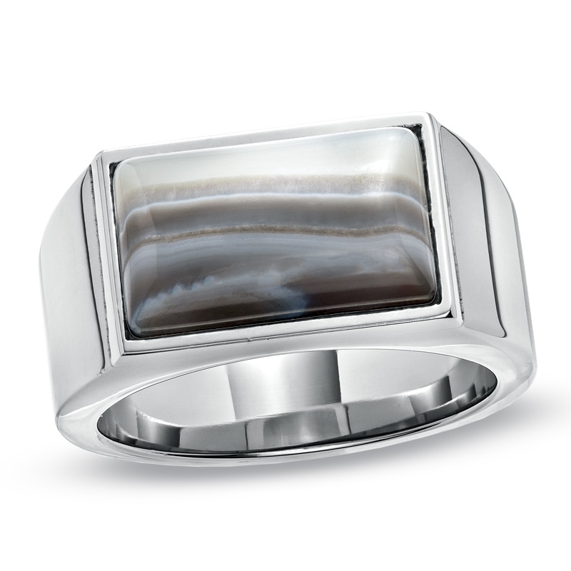 Main Image 1 of Previously Owned - Rectangular Grey Onyx Ring in Stainless Steel