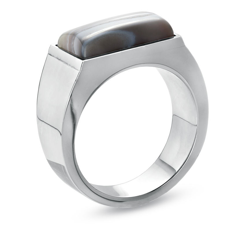 Main Image 2 of Previously Owned - Rectangular Grey Onyx Ring in Stainless Steel