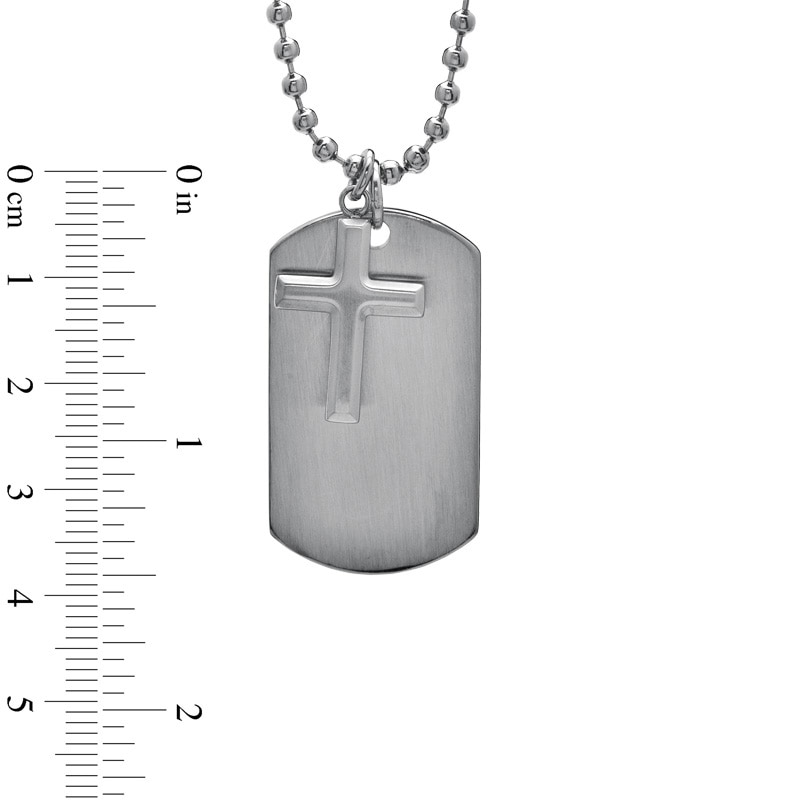 Main Image 2 of Previously Owned - Men's Cross and Dog Tag Pendant in Stainless Steel - 22"