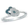 Thumbnail Image 1 of Previously Owned - Enhanced Blue and White Diamond Accent Double Heart Ring in Sterling Silver