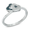 Thumbnail Image 2 of Previously Owned - Enhanced Blue and White Diamond Accent Double Heart Ring in Sterling Silver