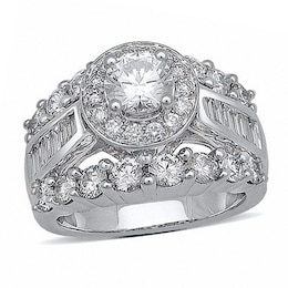 Previously Owned - 3-1/2 CT. T.W. Baguette and Round Diamond Engagement Ring in 14K White Gold