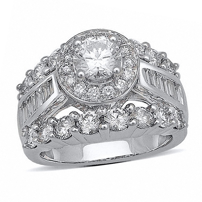 Main Image 1 of Previously Owned - 3-1/2 CT. T.W. Baguette and Round Diamond Engagement Ring in 14K White Gold