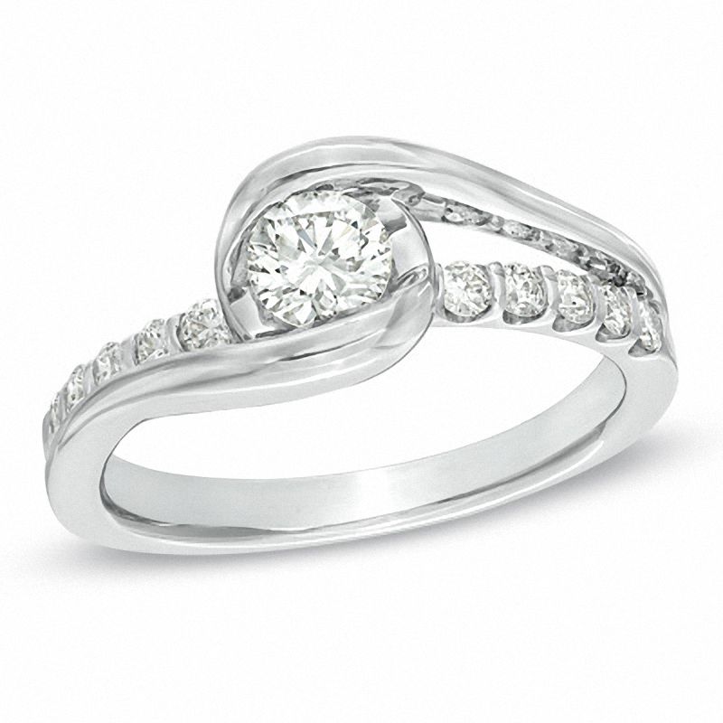 Main Image 1 of Previously Owned - Sirena™ 5/8 CT. T.W. Diamond Bypass Engagement Ring in 14K White Gold