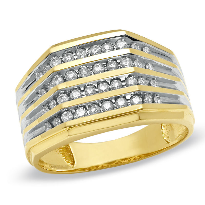 Main Image 1 of Previously Owned - Men's 1/2 CT. T.W. Diamond Four-Row Wedding Band in 14K Gold