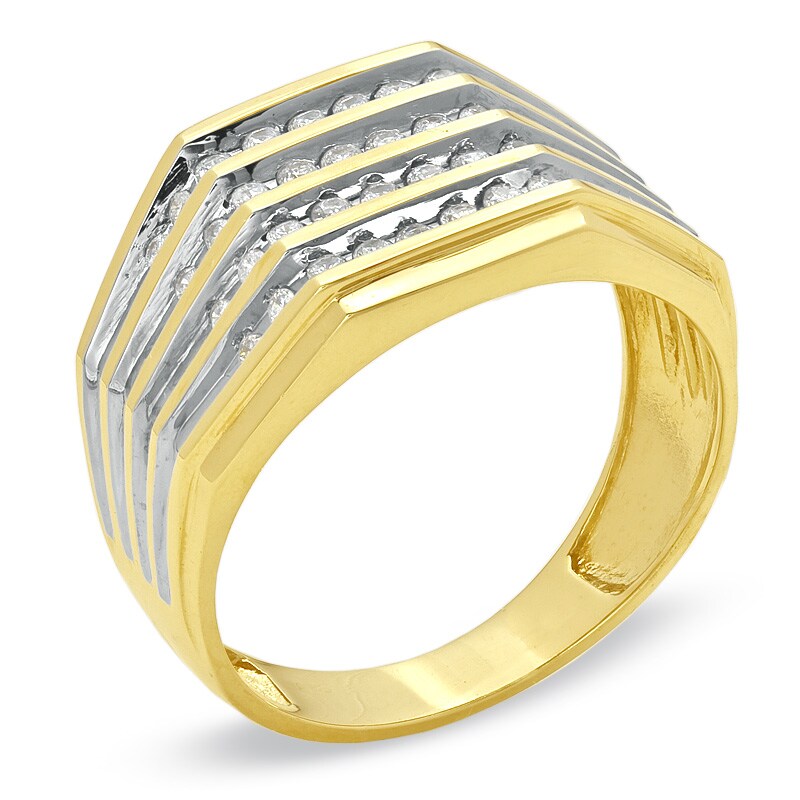 Main Image 2 of Previously Owned - Men's 1/2 CT. T.W. Diamond Four-Row Wedding Band in 14K Gold