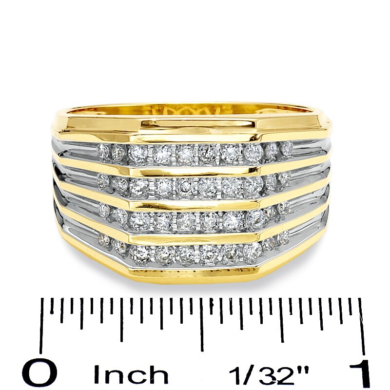 Main Image 3 of Previously Owned - Men's 1/2 CT. T.W. Diamond Four-Row Wedding Band in 14K Gold