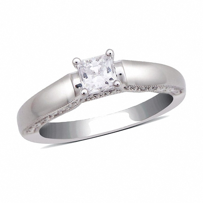 Main Image 1 of Previously Owned - 5/8 CT. T.W. Princess-Cut Diamond Solitaire Engagement Ring in 14K White Gold