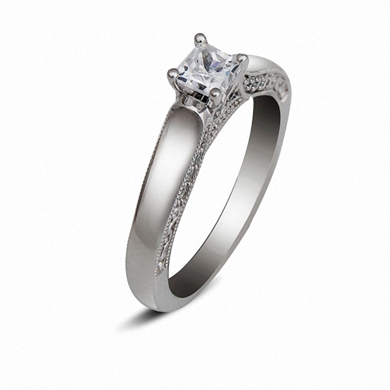 Main Image 2 of Previously Owned - 5/8 CT. T.W. Princess-Cut Diamond Solitaire Engagement Ring in 14K White Gold