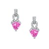 Thumbnail Image 1 of Previously Owned - 5.0mm Trillion-Cut Lab-Created Pink Sapphire and Diamond Accent Earrings in Sterling Silver