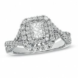 Previously Owned - 1-1/4 CT. T.W.  Radiant-Cut Diamond Frame Engagement Ring in 14K White Gold (I/I1)