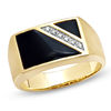 Thumbnail Image 0 of Previously Owned - Men's Onyx Flag Ring with Diamond Accents in 10K Gold