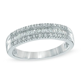 Previously Owned - 1/4 CT. T.W. Baguette and Round Diamond Anniversary Band in 10K White Gold