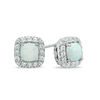 Thumbnail Image 1 of Previously Owned - 5.0mm Cushion-Cut Lab-Created Opal and White Sapphire Frame Stud Earrings in Sterling Silver
