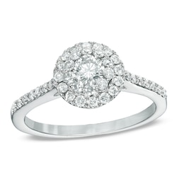 Previously Owned - 3/4 CT. T.W. Multi-Diamond Double Frame Engagement Ring in 14K White Gold