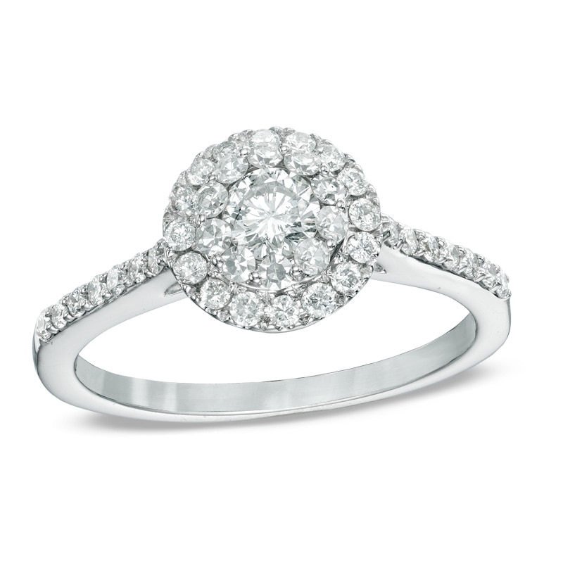 Previously Owned - 3/4 CT. T.W. Multi-Diamond Double Frame Engagement Ring in 14K White Gold