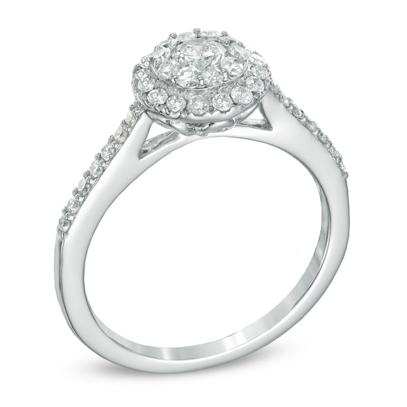 Previously Owned - 3/4 CT. T.W. Multi-Diamond Double Frame Engagement Ring in 14K White Gold