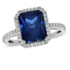 Thumbnail Image 0 of Previously Owned - Emerald-Cut Lab-Created Blue and White Sapphire Ring in Sterling Silver