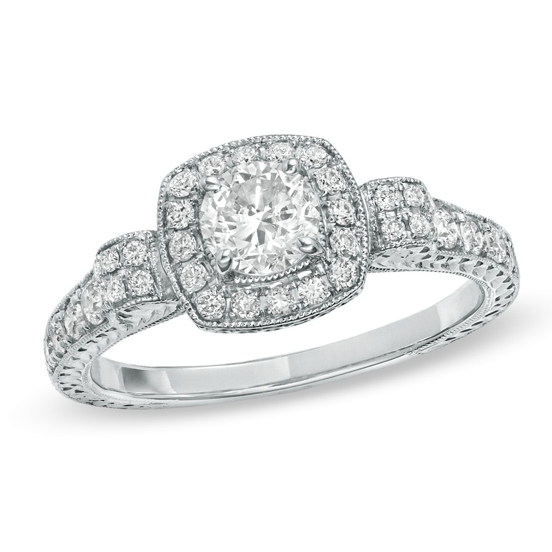 Previously Owned - 1-1/3 CT. T.W. Diamond Framed Engagement Ring in 14K White Gold
