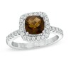 Thumbnail Image 1 of Previously Owned - 7.0mm Cushion-Cut Smoky Quartz and Lab-Created White Sapphire Frame Ring in Sterling Silver