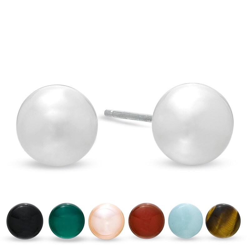 Main Image 1 of Previously Owned - Multi-Color Semi-Precious Pearl and Gemstone Stud Earrings Set in Sterling Silver (7 Pairs)