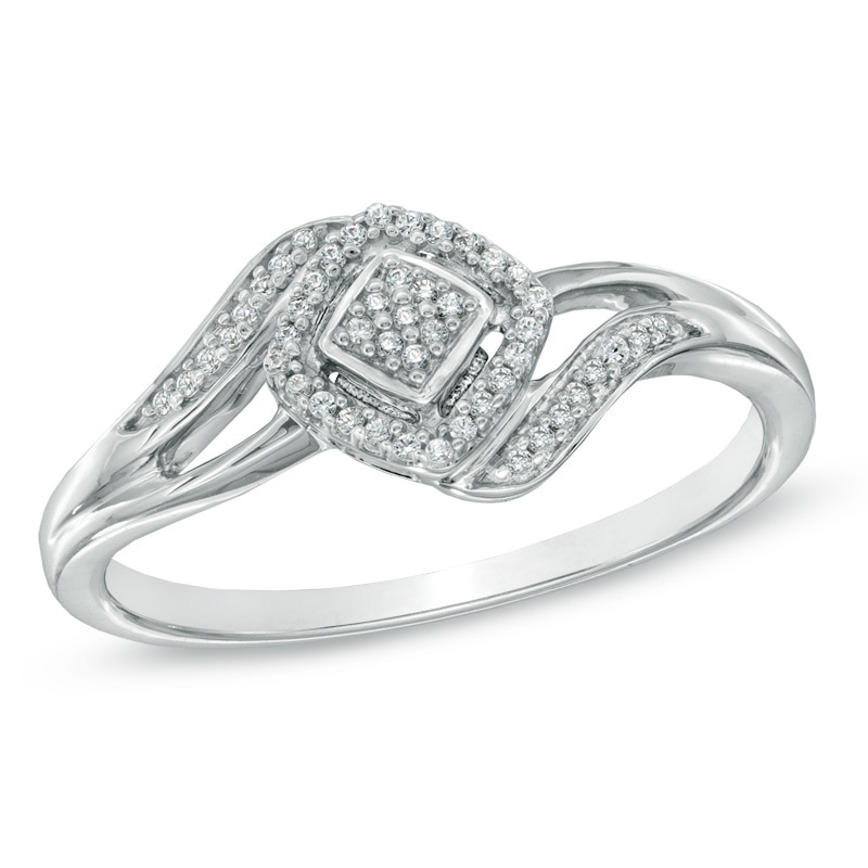Main Image 1 of Previously Owned - 1/10 CT. T.W. Diamond Square Cluster Ring in Sterling Silver