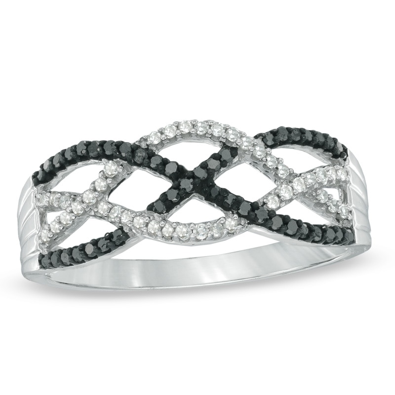 Previously Owned - 1/5 CT. T.W. Enhanced Black and White Diamond Loose Braid Ring in Sterling Silver