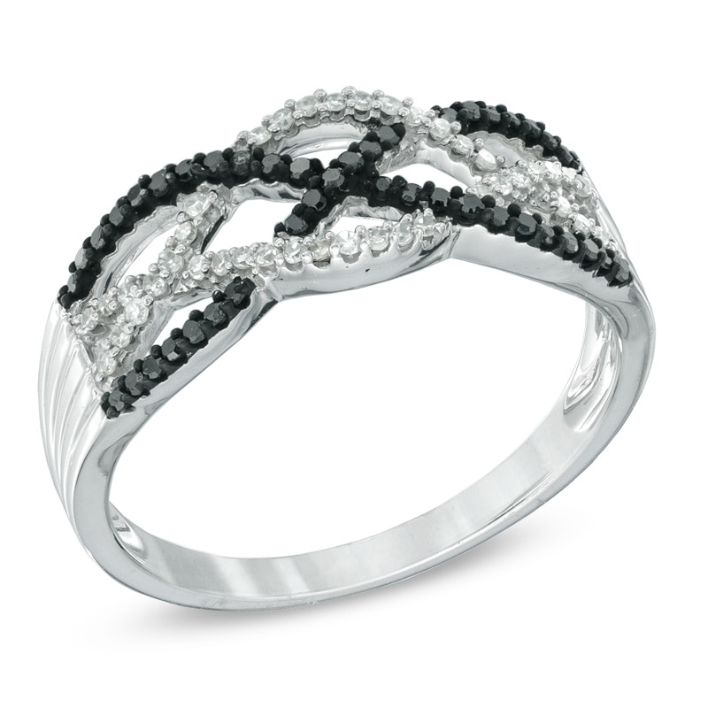 Previously Owned - 1/5 CT. T.W. Enhanced Black and White Diamond Loose Braid Ring in Sterling Silver