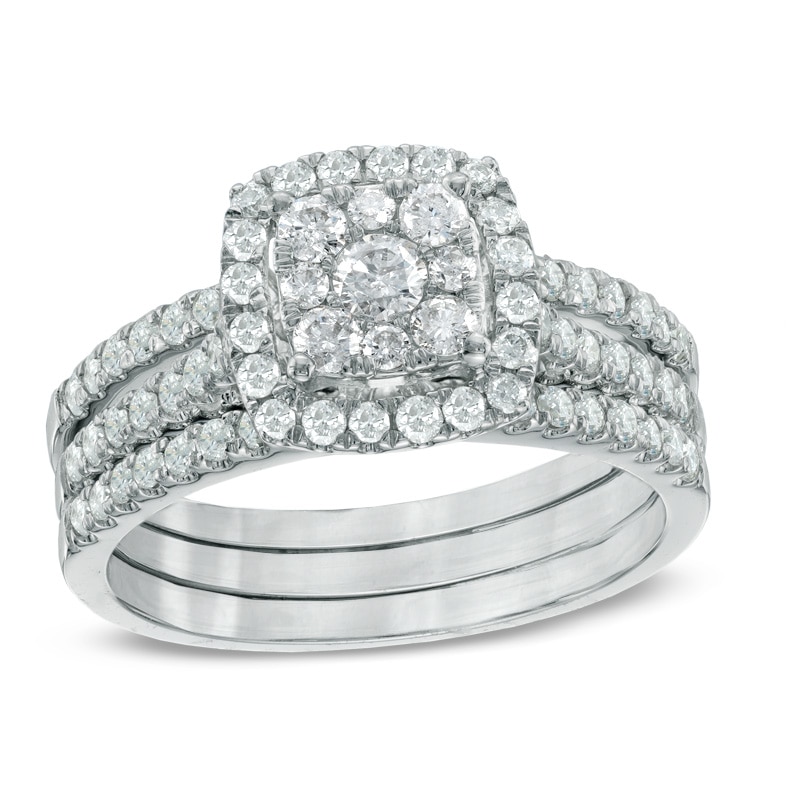 Main Image 1 of Previously Owned - 1 CT. T.W. Composite Diamond Frame Bridal Set in 10K White Gold