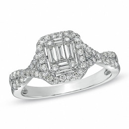 Previously Owned - 5/8 CT. T.W. Baguette Diamond Frame Engagement Ring in 14K White Gold