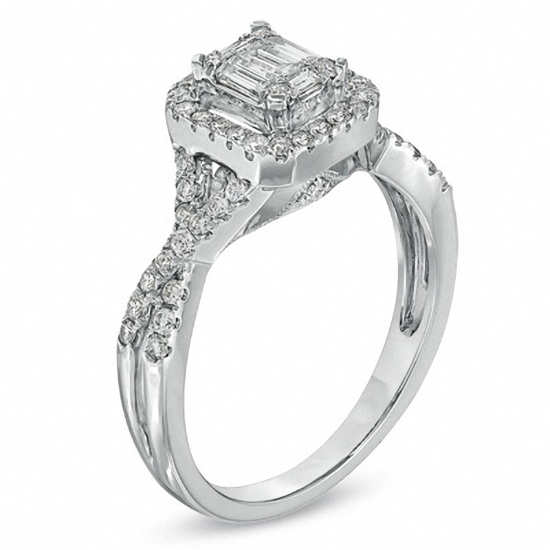Main Image 2 of Previously Owned - 5/8 CT. T.W. Baguette Diamond Frame Engagement Ring in 14K White Gold