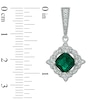 Previously Owned - 7.0mm Cushion-Cut Lab-Created Emerald and White Sapphire Drop Earrings in Sterling Silver