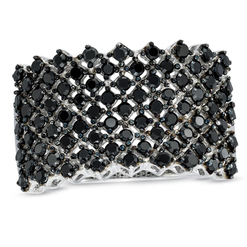Previously Owned - 1 CT. T.W. Black Diamond Multi-Row Band in Sterling Silver
