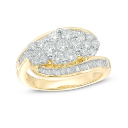 Previously Owned - 1-1/2 CT. T.W. Diamond Three Flower Bypass Ring in 14K Gold