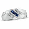 Thumbnail Image 1 of Previously Owned - Men's Square-Cut Lab-Created Blue Sapphire and Diamond Accent Ring in 10K White Gold