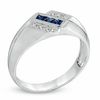 Thumbnail Image 1 of Previously Owned - Men's Square-Cut Lab-Created Blue Sapphire and Diamond Accent Ring in 10K White Gold
