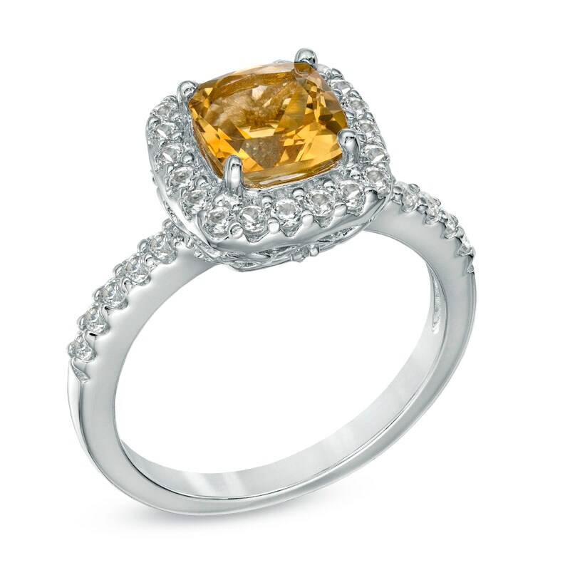 Main Image 2 of Previously Owned - 7.0mm Citrine and Lab-Created White Sapphire Pendant and Ring Set in Sterling Silver - Size 7