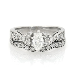 Previously Owned 1 CT. T.W. Marquise Diamond Soldered Bridal Set in 14K White Gold
